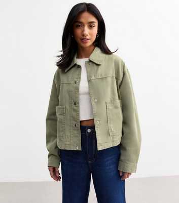 Petite Olive Green Cropped Shacket