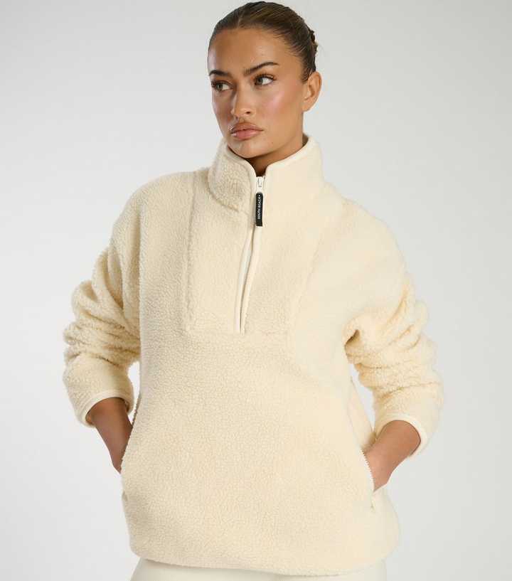 South Beach Cream Quarter Zip Borg Jacket