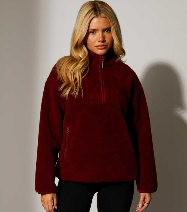 South Beach Burgundy Borg Quarter Zip Jacket