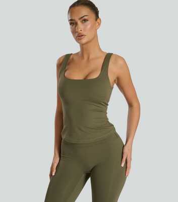 South Beach Khaki Scoop Neck Built-In-Bra Vest Top