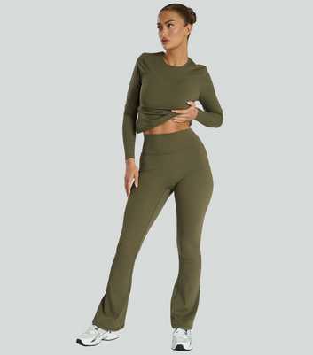 South Beach Khaki Flared High Waist Leggings