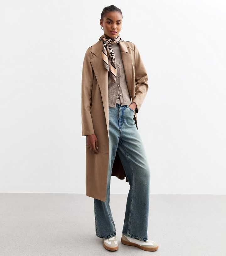 Tall Tan Faux Suede Unlined Longline Coat 