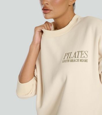 South Beach Cream Borg Fleece Lined Pilates Crew Neck Sweatshirt New Look