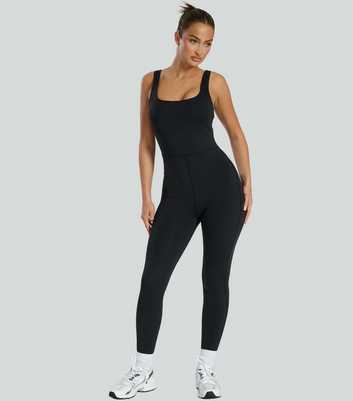 South Beach Black Scoop Neck Unitard