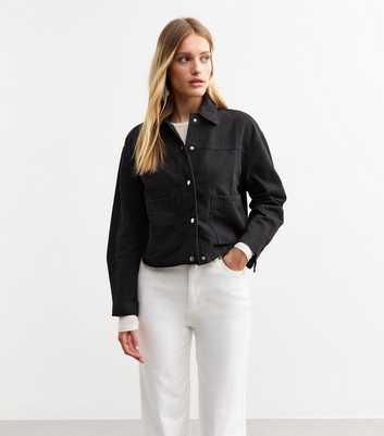 Black Cotton Button Up Shacket