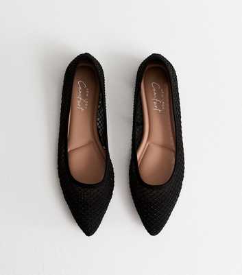 Black Embellished Mesh Ballet Pumps 