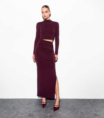 Burgundy Cut Out Long Sleeve Maxi Dress