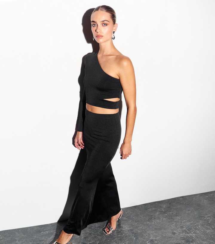 Black Flared Fishtail Maxi Skirt 