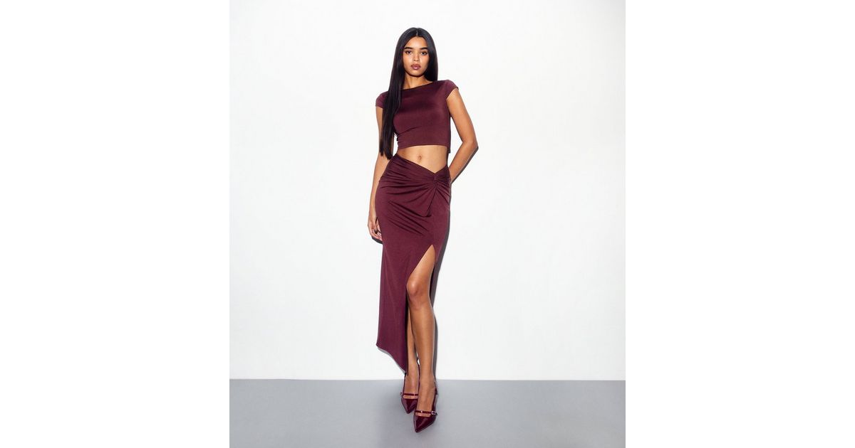 Burgundy Knot Waist Maxi Skirt | New Look