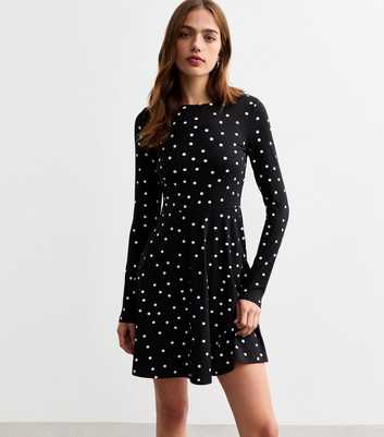 Black Bow Detail Polka Dot Skater Mini Dress