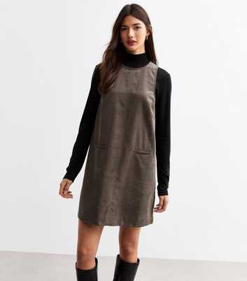 Grey Cotton Corduroy Pinafore Dress