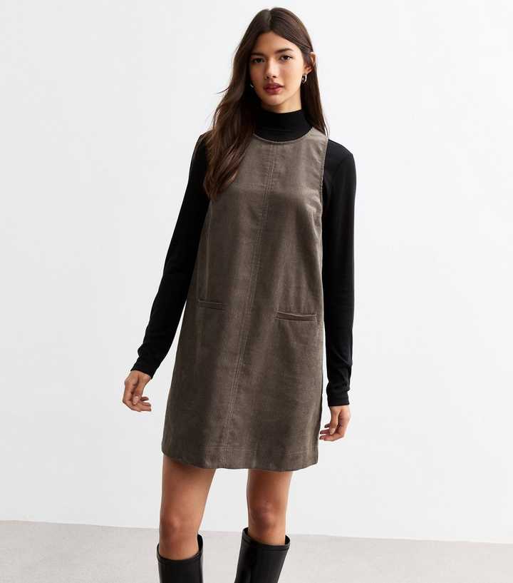 Grey Cotton Corduroy Pinafore Dress | New Look