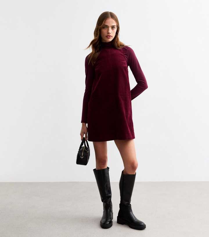 Burgundy Cotton Corduroy Pinafore Dress | New Look