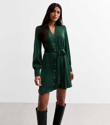 Dark Green V-Neck Satin Mini Dress