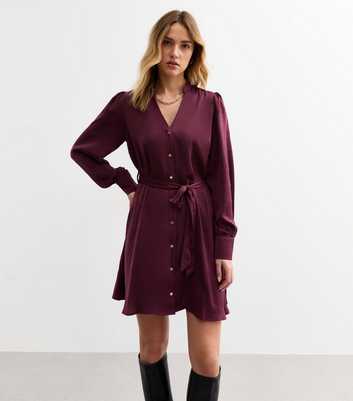 Burgundy V-Neck Satin Mini Dress