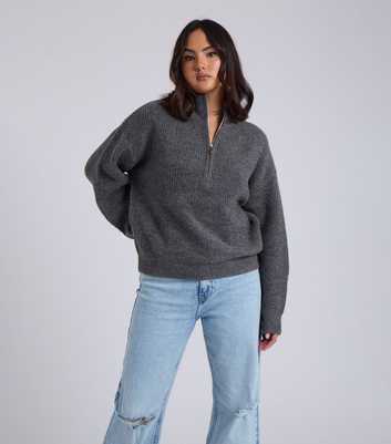 Urban Bliss Grey Rib Half Zip Jumper