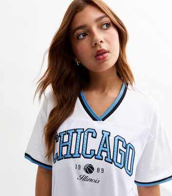 Girls White Chicago Slogan Football Top