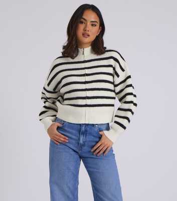 Urban Bliss Off White Striped Zipped Cardigan