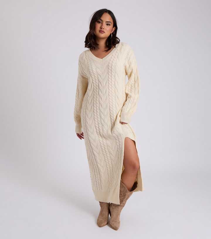 Urban Bliss Cream Cable Knit Midaxi Jumper Dress