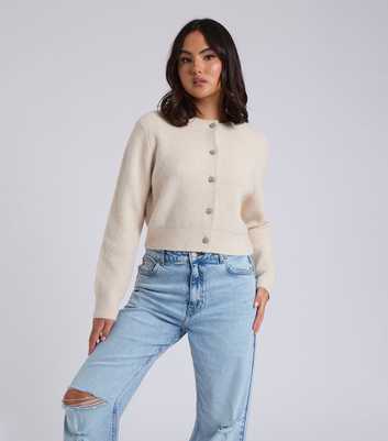 Urban Bliss Cream Floral Button Ribbed Cropped Cardigan