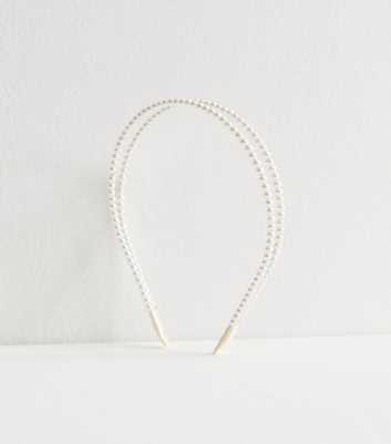 Cream Faux Pearl 2 Row Skinny Headband