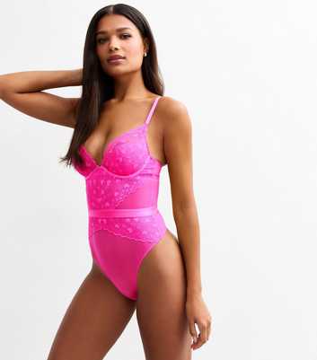 Pink Heart Lace Underwired Cup Bodysuit