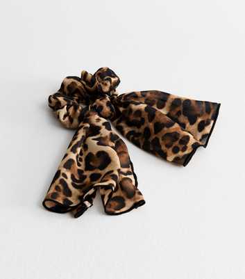 Brown Leopard Print Mesh Bow Scrunchie