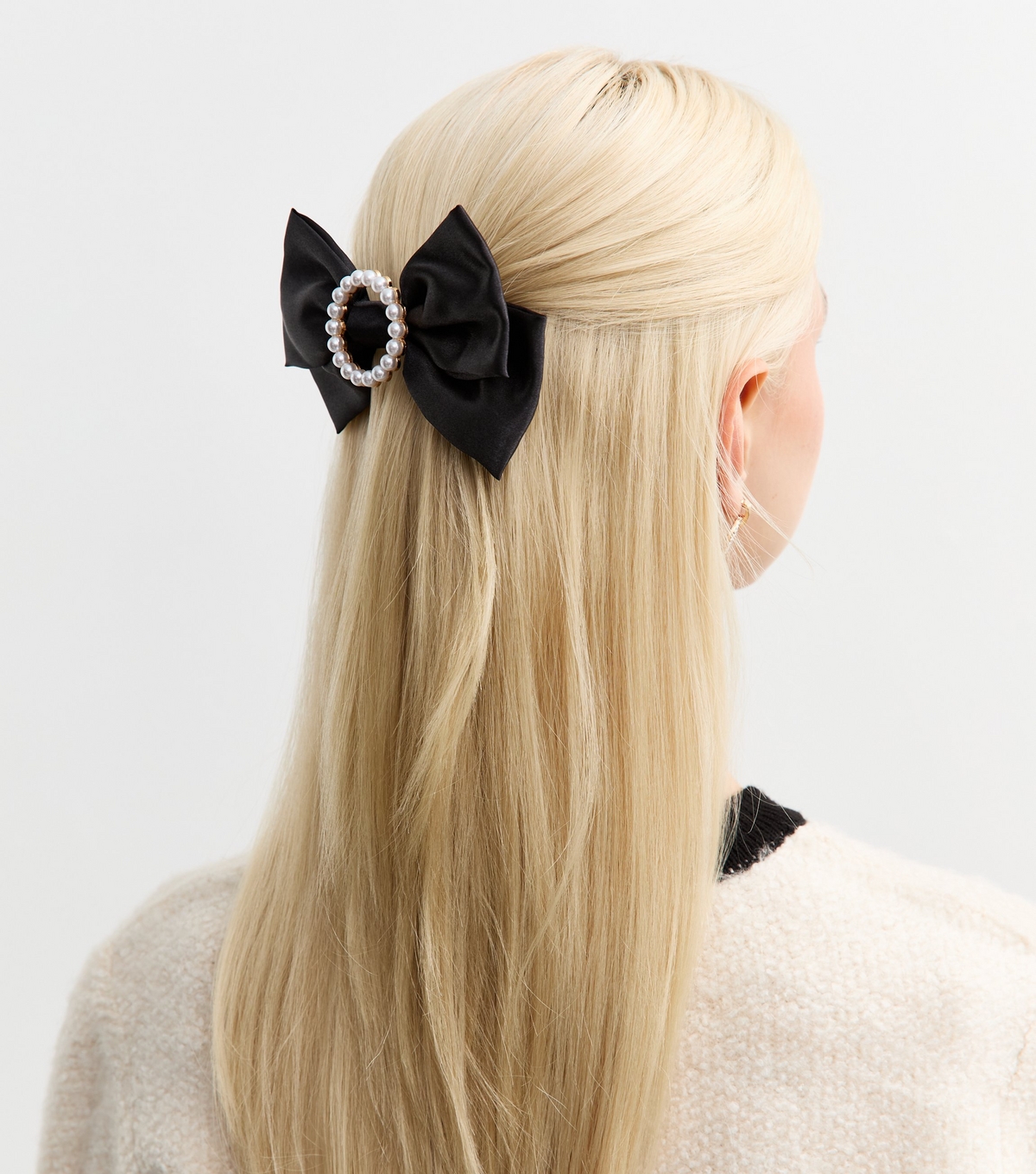 Black Circle Pearl Satin Bow Slide New Look