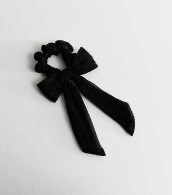 Black Shimmer Plissé Bow Scrunchie