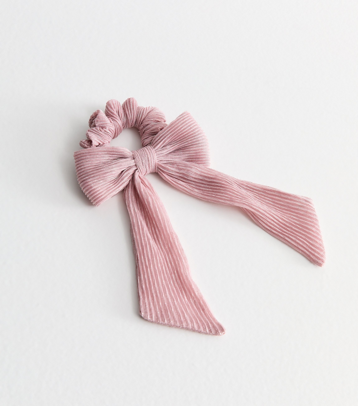 Pink Shimmer Plissé Bow Scrunchie New Look