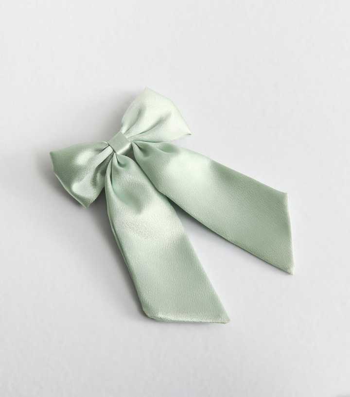 Light Green Satin Bow Hair Clip