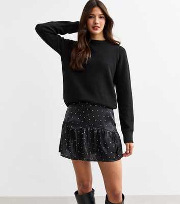 Black Polka Dot Satin Mini Skirt