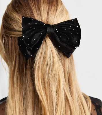 Black Velvet Diamanté Embellished Bow Hair Slide