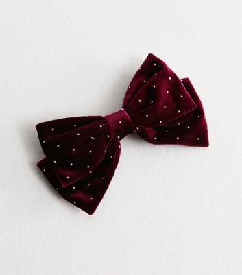 Burgundy Velvet Diamanté Embellished Bow Hair Slide