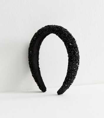 Black Bead Embellished Padded Headband