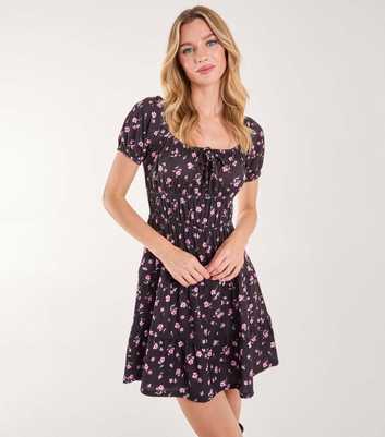 Pink Vanilla Black Puffed Sleeve Tiered Mini Dress