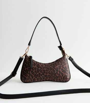 Brown Leopard Print Faux Leather Shoulder Bag