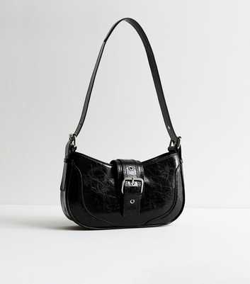 Black Faux Leather Buckle Shoulder Bag