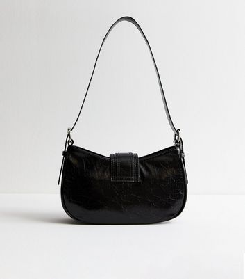 Black Faux Leather Buckle Shoulder Bag New Look