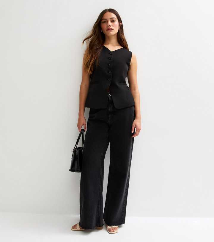 Petite Black V-Neck Button Front Waistcoat