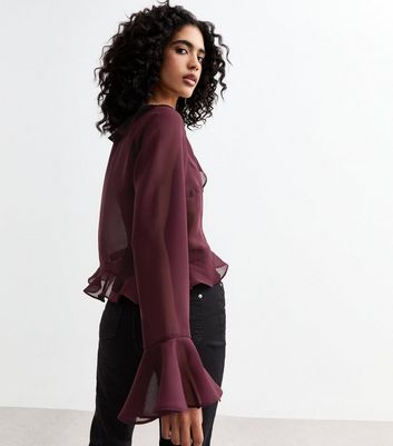 Burgundy sheer blouse outlet