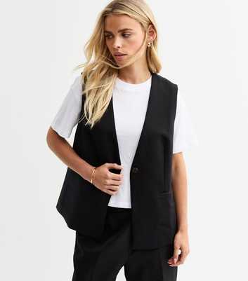 Petite Black Relaxed Single Button Waistcoat
