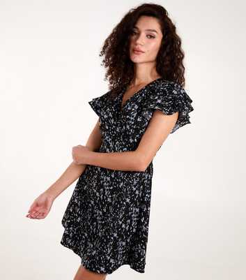 Blue Vanilla Black Patterned Frill Mini Dress