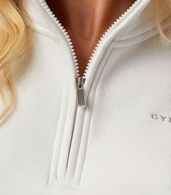 Gym King Cream Quarter Zip Sweatshirt New Look