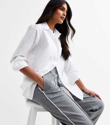 Grey Tailored Contrast Piping Straight Leg Trousers