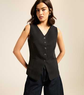 Black V-Neck Button Front Waistcoat