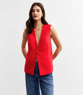  Red One Button Tailored Waistcoat