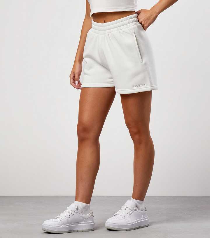 Gym King Cream Embroidered Logo Jogger Shorts