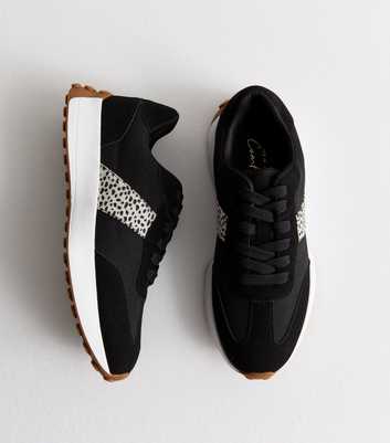 Black Leopard Print Panel Suedette Trainers