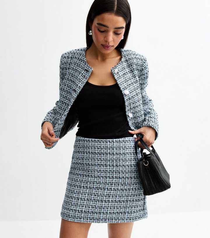 Light Blue Bouclé Mini Skirt 